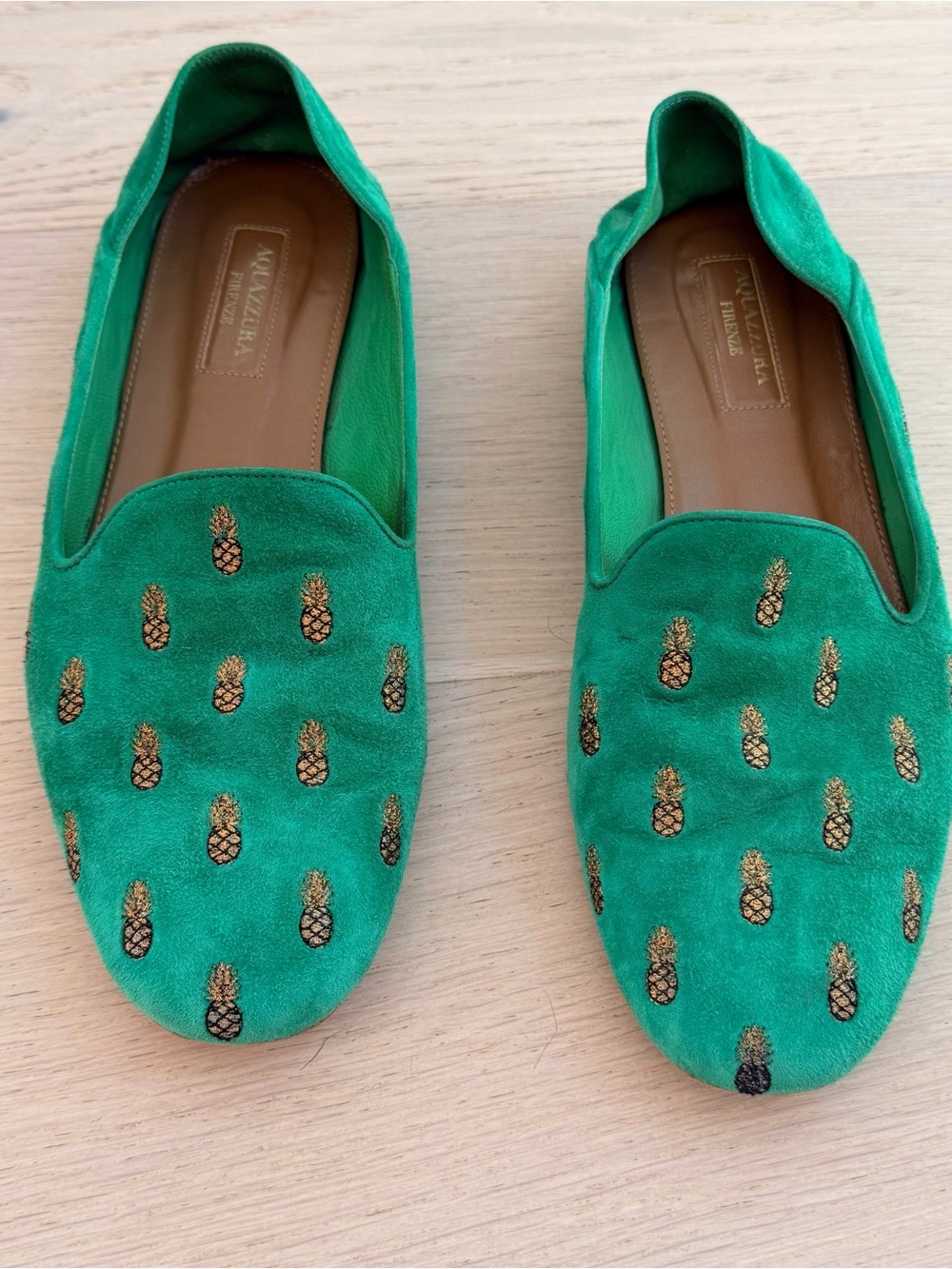 Aquazzura Ananas Suede Green Loafers/ Sleepers